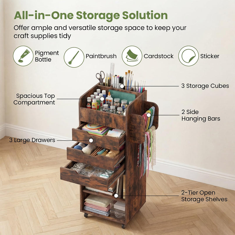 Giantex Craft Storage Cart - Utility Organizer Cart with 3 Drawers
