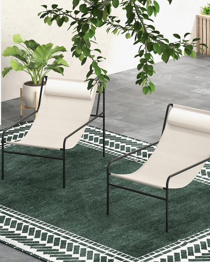 Giantex Patio Sling Lounge Chair, Modern Sling Accent Chair with Removable Headrest Pillow
