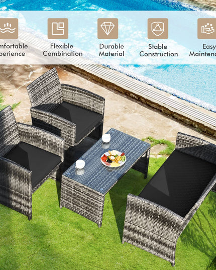 Giantex 4 Pc Rattan Patio Furniture Garden Lawn Sofa Cushioned Seat Mix Gray Wicker Conversation Sets