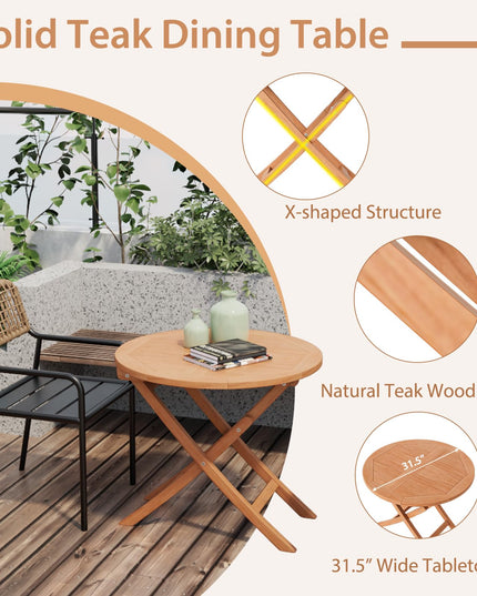Giantex 31.5” Outdoor Folding Table, Patio Solid Teak Dining Table with Natural Appearance, Space-Saving Design