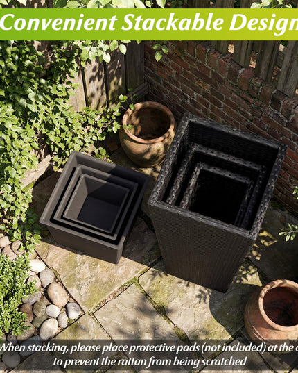 Giantex 3 Pack Tall Planters | 30"-22"-18.5" H Tapered Rattan Planter with Detachable Inner Boxes