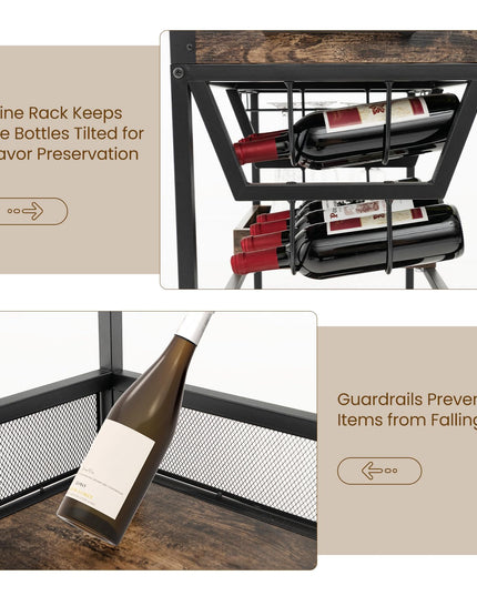 Giantex Rolling Bar Cart, 3-Tier Industrial Buffet Serving Cart with Wine Rack, Stemware Rack & Removable Tray