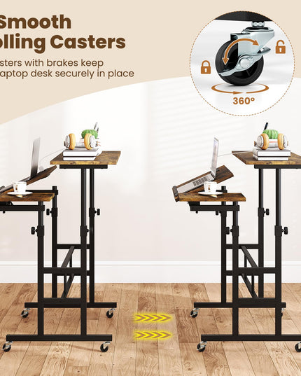 GIANTEX Mobile Standing Desk Adjustable Rolling Computer Desk