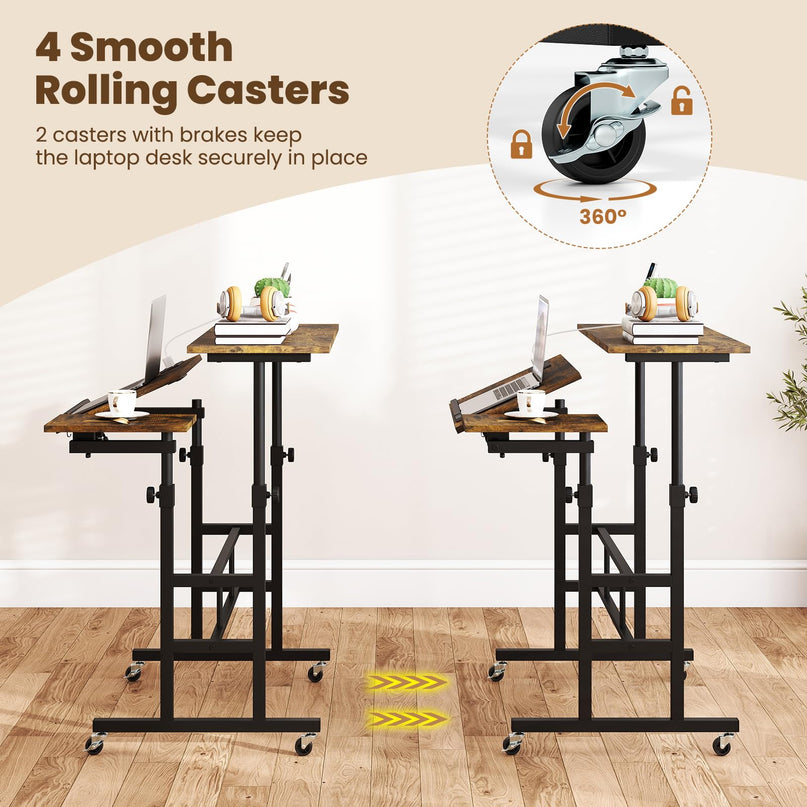GIANTEX Mobile Standing Desk Adjustable Rolling Computer Desk