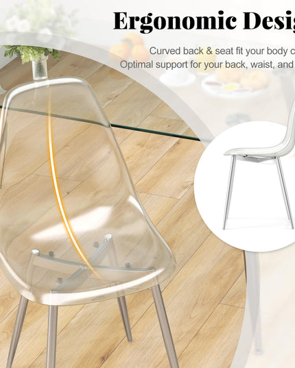 Giantex Clear Dining Chairs Set of 4, Kitchen Chairs w/Transparent Seat & Curved Back