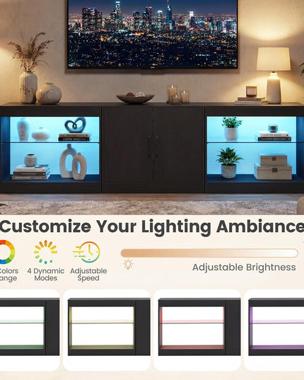 Meuble TV LED Giantex pour téléviseur 85 pouces | Meuble TV moderne avec prises de courant