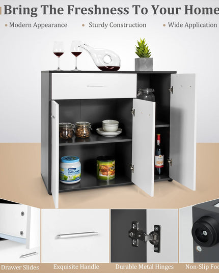 Giantex Buffet Cabinet with Storage, 3 Door Kitchen Cupboard with Large Drawer, Adjustable Shelf