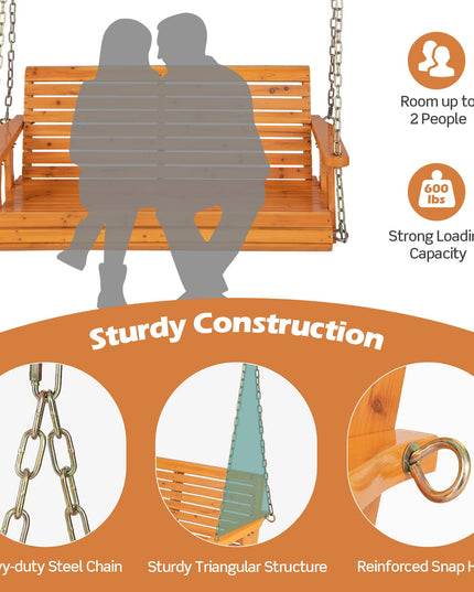 Giantex Wooden Porch Swing 2 Seat - Outdoor Swinging Chairs