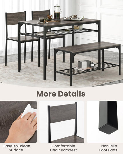 Giantex Dining Table Set for 4, Kitchen Table with Chairs & Bench, Storage Racks