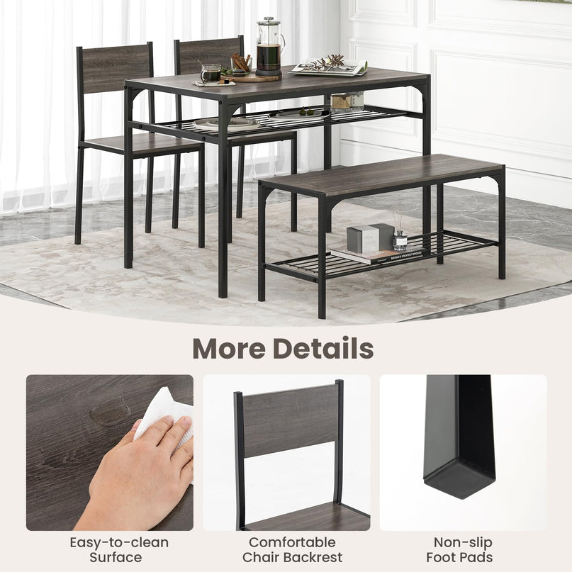Giantex Dining Table Set for 4, Kitchen Table with Chairs & Bench, Storage Racks