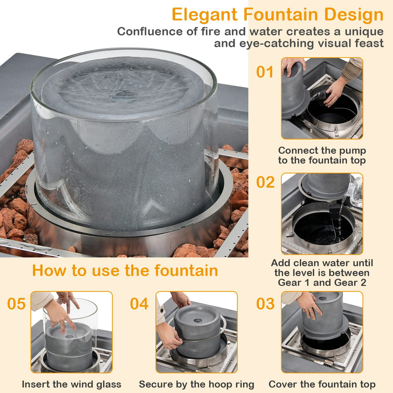 Giantex Fountain Fire Pit Table - 50,000 BTU Square Fire Table w/ Middle Fountain
