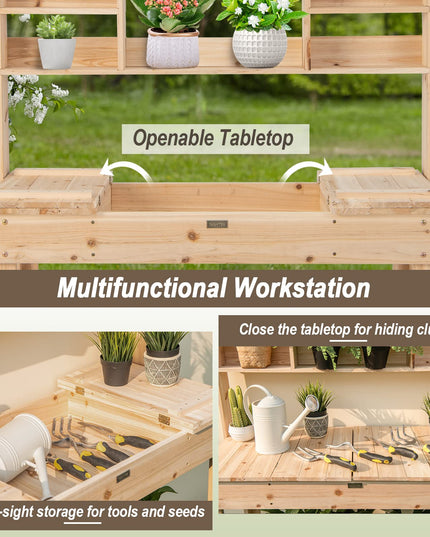 Giantex Garden Potting Bench Table, Large Workbench Table with Shelves, 43.5"x19.5"x 60.5"