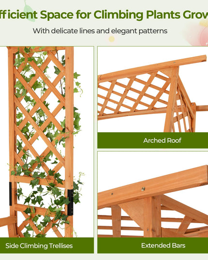 Giantex Garden Arch Trellis with Bench - 63''W x 79''H Wooden Arbor with 2-Person Outdoor Bench