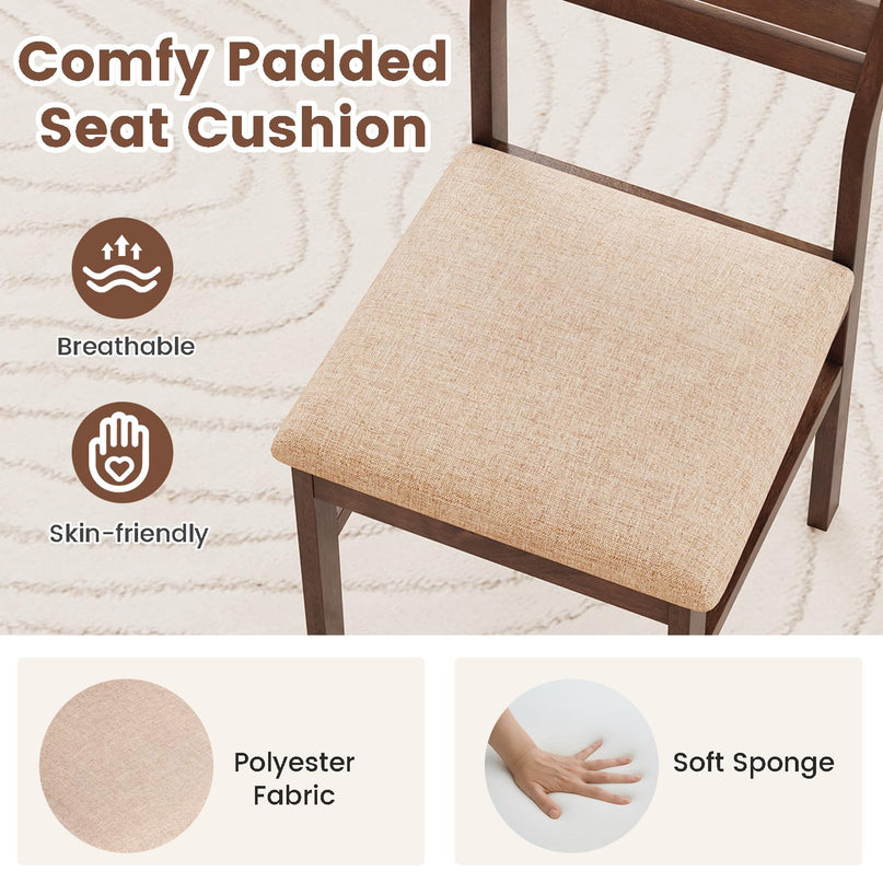 Giantex Wooden Dining Chairs Set of 2/4 Fabric Upholstered Kitchen Armless Chair