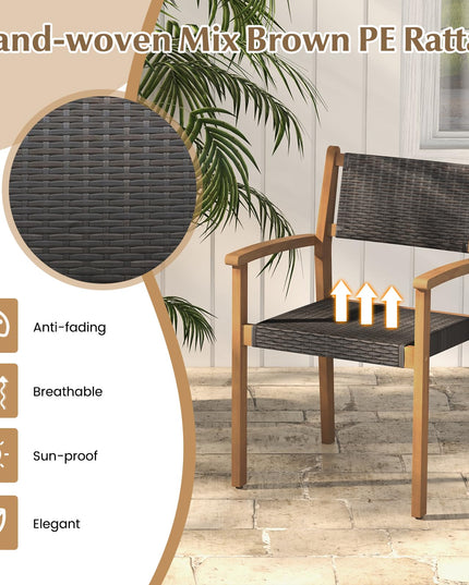 Giantex Stackable Outdoor Wicker Dining Chair Set, Rattan Armchairs w/Acacia Wood Frame