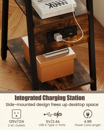 GIANTEX 3-Tier Industrial Nightstand with Charging Station (1/2)