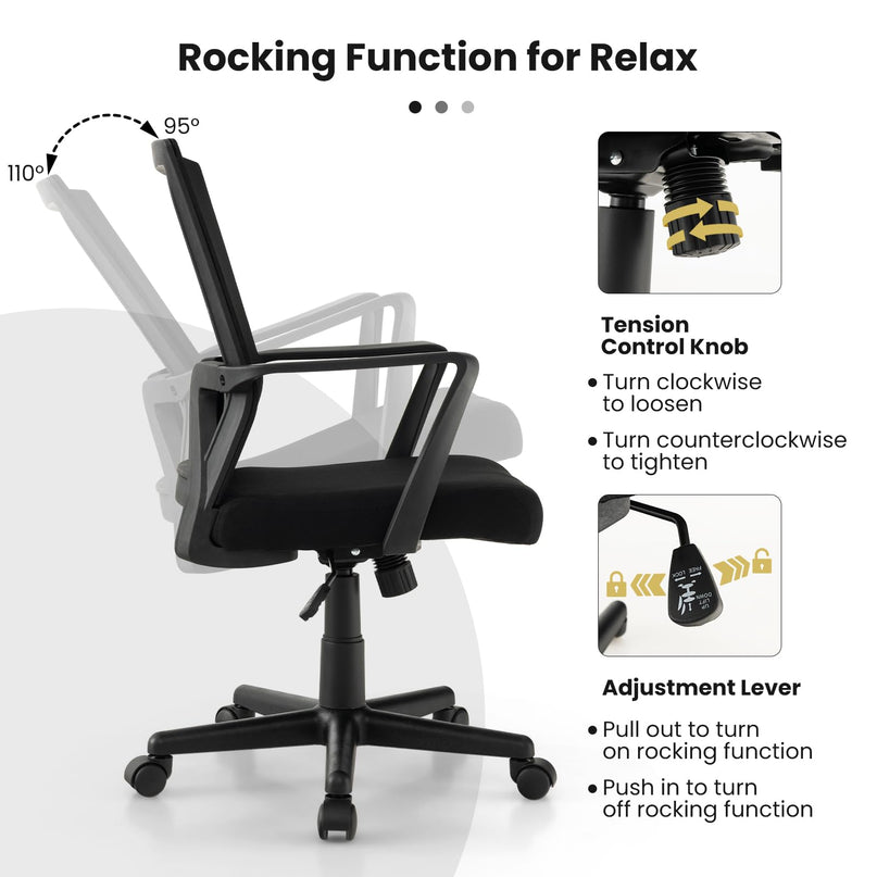 Giantex Office Desk Chair with Lumbar Support, Ergonomic Mesh Office Chair with Wheels and Armrests