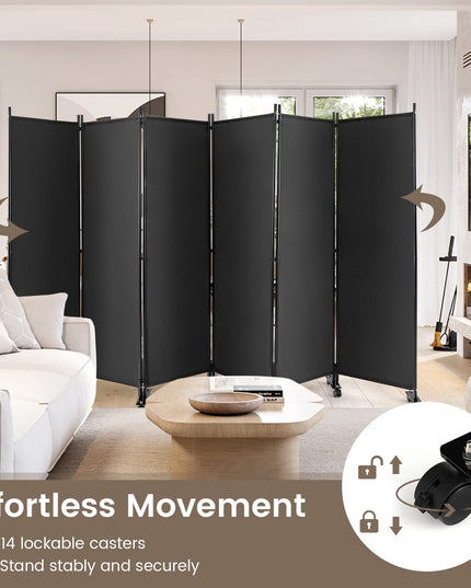 Giantex 6 Panel Room Divider, 132''W x 68''H Large Folding Privacy Screen, Rolling Partition Room Dividers for Home Office Studio Separation