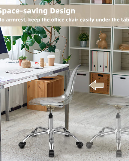Giantex Clear Desk Chair, Acrylic Armless Office Rolling Chair, Height Adjustable Leisure Ghost Chair