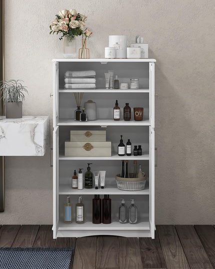 Giantex Bathroom Floor Storage Cabinet - Linen Floor Cabinet with Doors and Adjustable Shelves