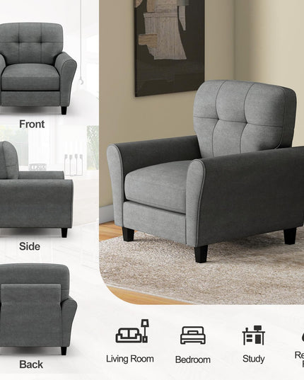 Giantex Modern Mid-Century Accent Chair - Linen Living Room Chair with Tufted Back, Grey