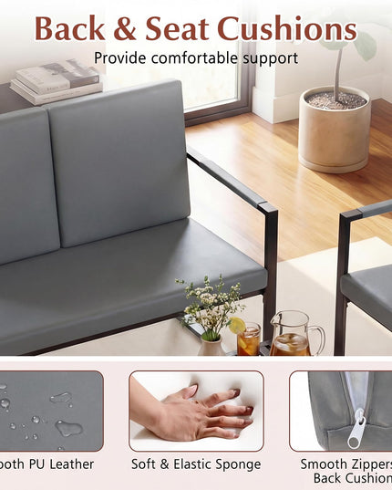 Giantex 2-Seater Sofa with Solid Metal Frame & Removable Back Cushions