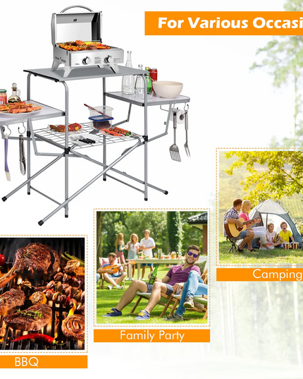Giantex Folding Grill Table with 26'' Main Tabletop, Portable Aluminum Camping Table