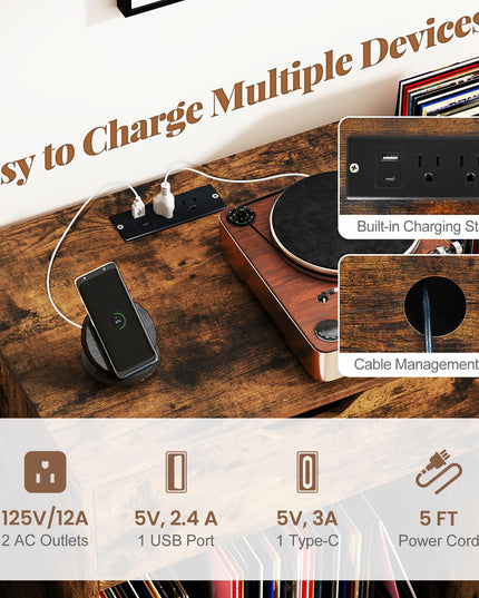 Giantex Large Record Player Stand with Charging Station
