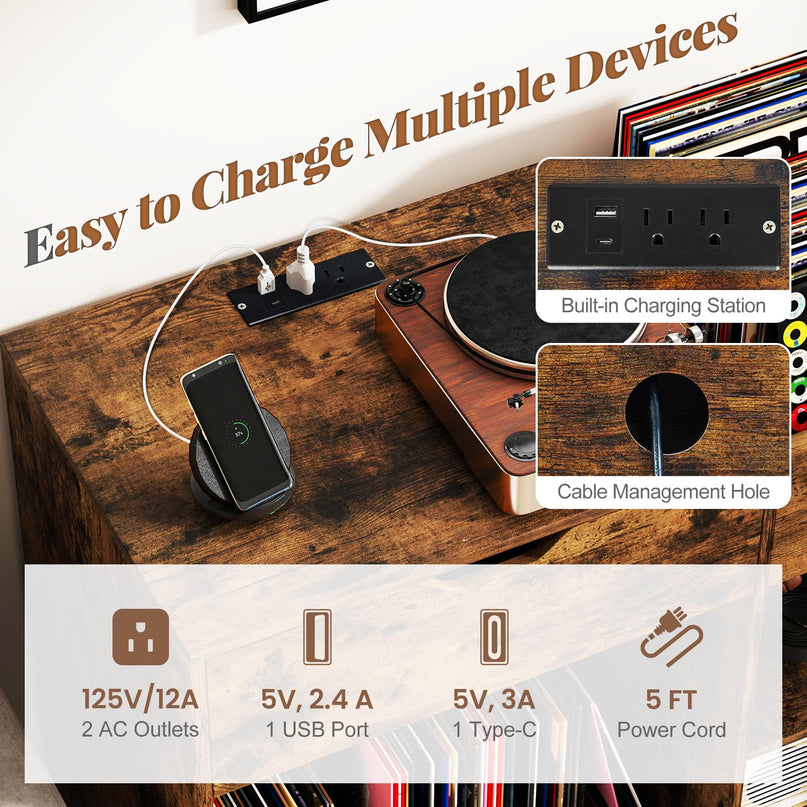 Giantex Large Record Player Stand with Charging Station