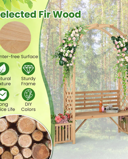 Giantex Outdoor Bench with Garden Arch & Planters for Backyard Lawn