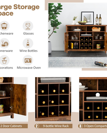 Giantex Buffet Sideboard, Farmhouse Kitchen Storage Cabinet, 9-Bottle Wine Rack & 2 Door Cabinets