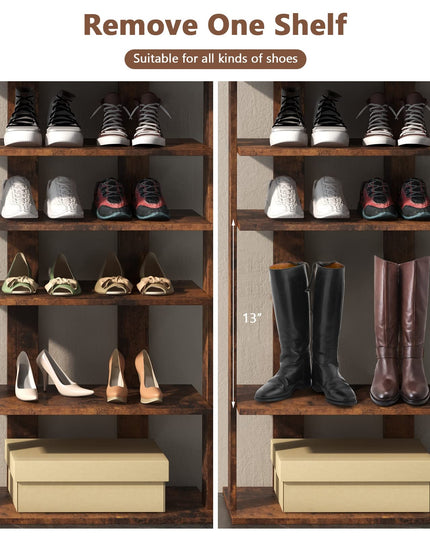Giantex 7-Tier Wooden Shoe Rack, Double Row Shoe Organizer for 14 Pairs, Customizable Height