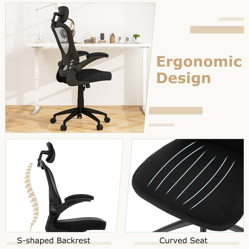 Giantex Ergonomic Mesh Office Chair, Home Office Desk Chair with Adjustable Headrest and Lumbar Support