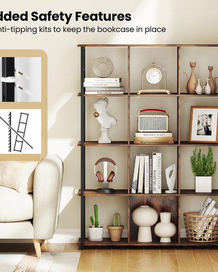 Giantex 12 Cube Bookcase 5 Tier Industrial Bookshelf