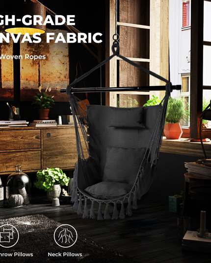 Hanging Chair Hammock Swing Chair - with Sturdy Steel Hanging Bar
