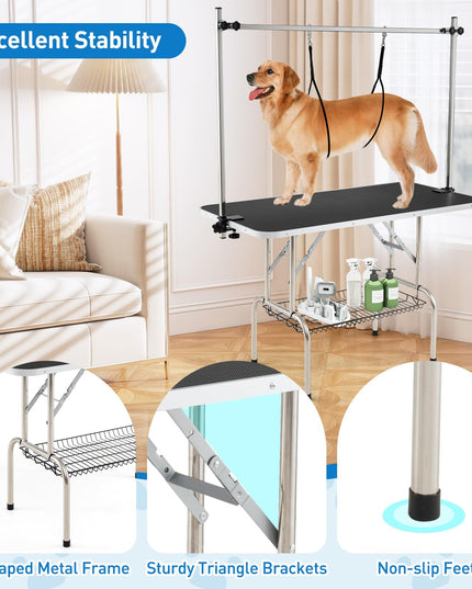 Giantex 47'' Dog Grooming Table with Adjustable Arm & 2 Nooses