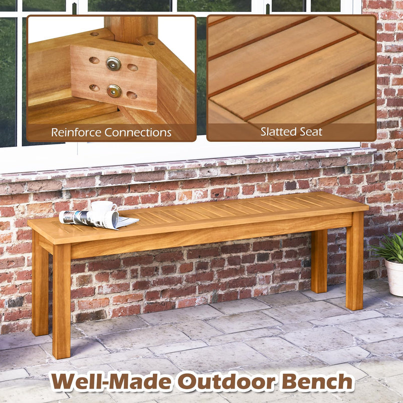 Giantex Acacia Wood Outdoor Bench with Slatted Seat and Solid Wood Legs