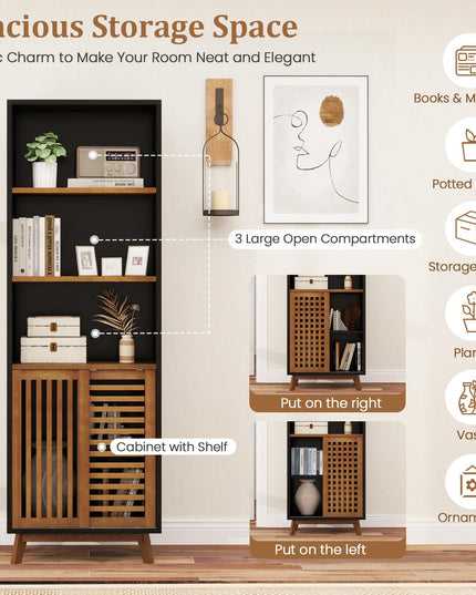 Giantex 70" Bookcase with Sliding Doors for Living Room