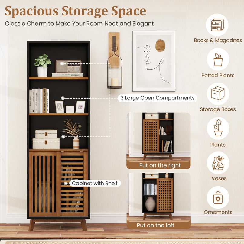 Giantex 70" Bookcase with Sliding Doors for Living Room