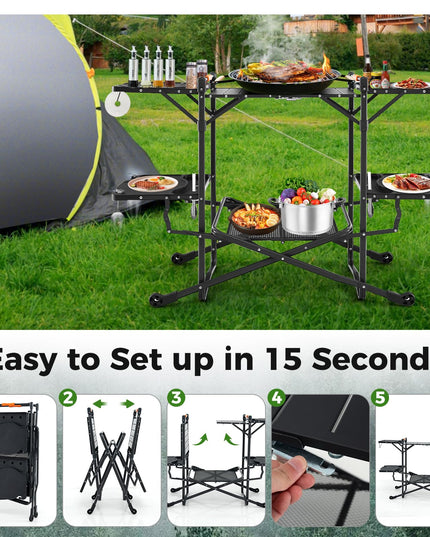 Giantex Camping Cooking Table, Folding Grill Table with Aluminum Tabletop, 4 Side Tables, Storage Rack