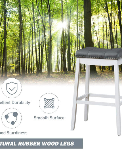 Backless Counter Stool with Footrest, Soft Seat Cushion