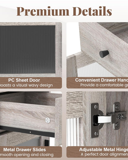 Giantex Farmhouse 16 Inch Rustic End Table with Wavy PC Door and Drawer