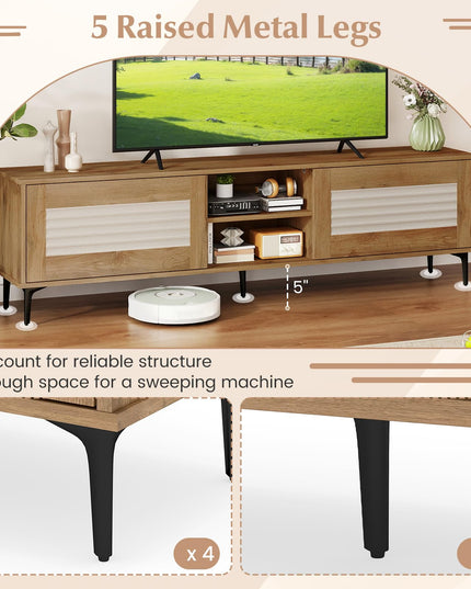 Meuble TV Moderne Milieu de Siècle Giantex pour TV 55-65 Pouces | Meuble TV à Rainures Ondulées