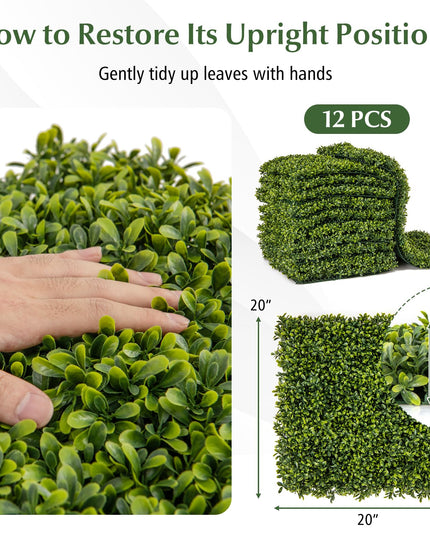 Giantex 20" x 20" Artificial Boxwood Panels 12PCS, 33.3 Sq.ft Garden Privacy Fence Screen (Boxwood)