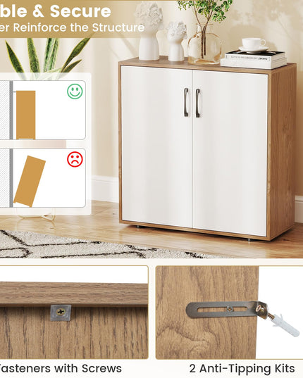 2-Door Kitchen Storage Cabinet with 5-Position Adjustable Shelf & Anti-Tipping Kits