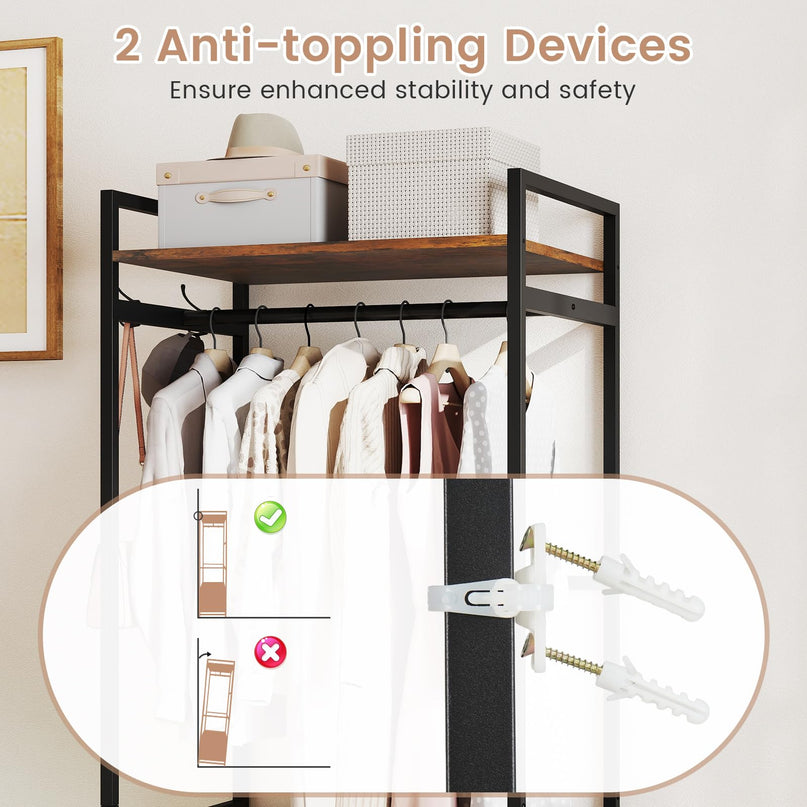 Giantex Clothes Rack with Drawers | Heavy Duty Clothing Garment Rack with Side Hooks and Metal Frame