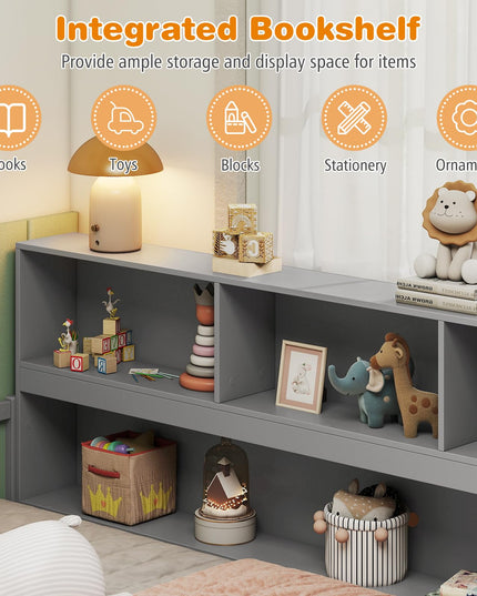 Giantex Twin Floor Bed with Bookcase for Kids