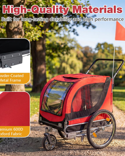 Giantex 2-in-1 Dog Bike Trailer & Pet Stroller for Large Dogs – Foldable Pet Carrier Cart with Front Caster & 2 Air-Filled Tires