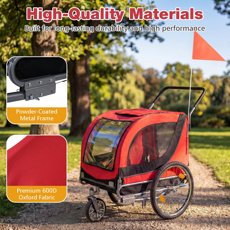 Giantex 2-in-1 Dog Bike Trailer & Pet Stroller for Large Dogs – Foldable Pet Carrier Cart with Front Caster & 2 Air-Filled Tires