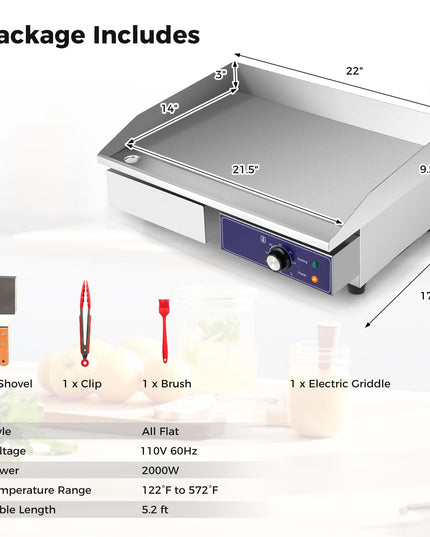 Giantex Commercial Electric Griddle 22" - 110V 2000W Countertop Griddle with Cast Iron Griddle Plate & Stainless Steel Frame